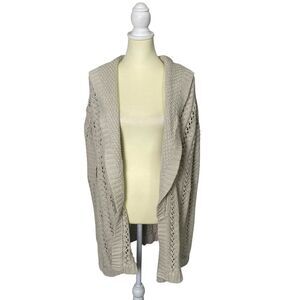 Chico's Beige Open Knit Shawl Collar Short Sleeve Knit Cardiagn Sweater Size S/M
